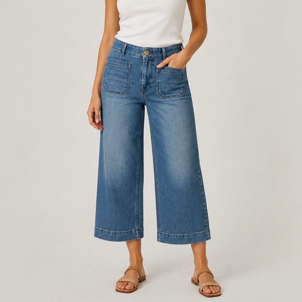 Maeve Anthropologie The Colette Cropped Wide-Leg Jeans Blue Medium Wash Size 27